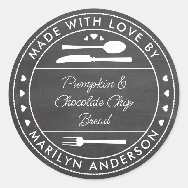 Sticker Rond Tableau Noir Cadeau Gourmand Fait Avec Amour (Devant)