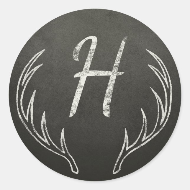 Sticker Rond Tableau noir et blanc de monogramme d'andouillers (Devant)