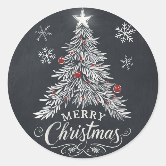 Sticker Rond Tableau noir Joyeux Arbre de Noël Enveloppe Sceau (Devant)