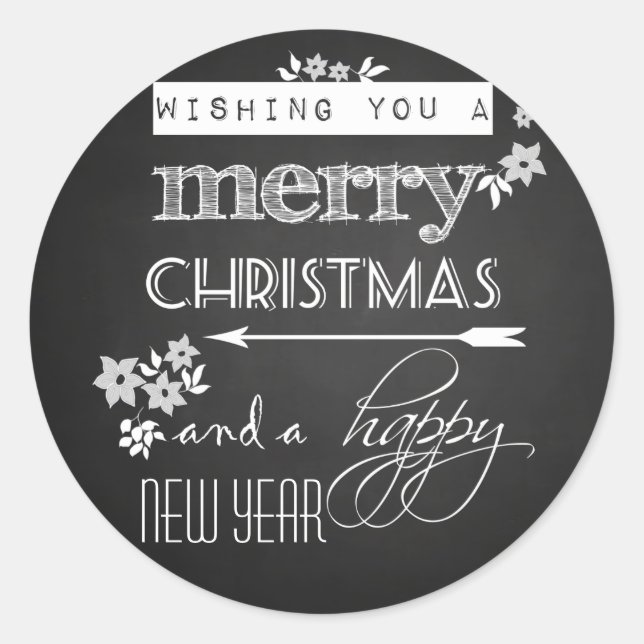 Sticker Rond Tableau noir Joyeux Noël Bonne année (Devant)