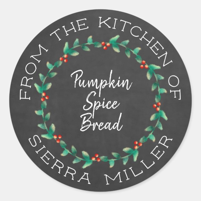 Sticker Rond Tableau noir Noël Holly Wreath cuisine Traitements (Devant)