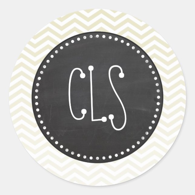 Sticker Rond Tableau noir rétro; Chevron beige; zig zag (Devant)