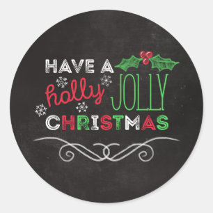 Sticker Rond Tableau rustique de Noël gai de houx