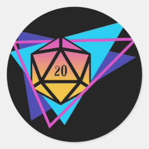 Sticker Rond Tablette rétro D20 Dis Polyédrique des années 80 R