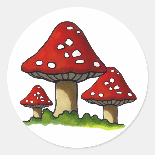 Sticker Rond Tabourets rouges, Champignons : Art libre (Devant)