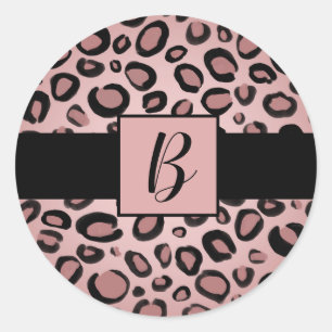 Sticker Rond Taches imprimées guépard léopard peint rose & noir