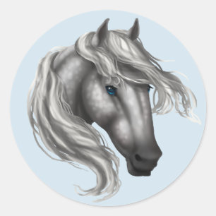 Sticker Rond Tachetez la tête de cheval grise