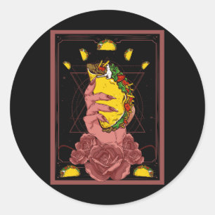 Sticker Rond Taco Tarot Card Funny Taco Lover Tacos Mexicain