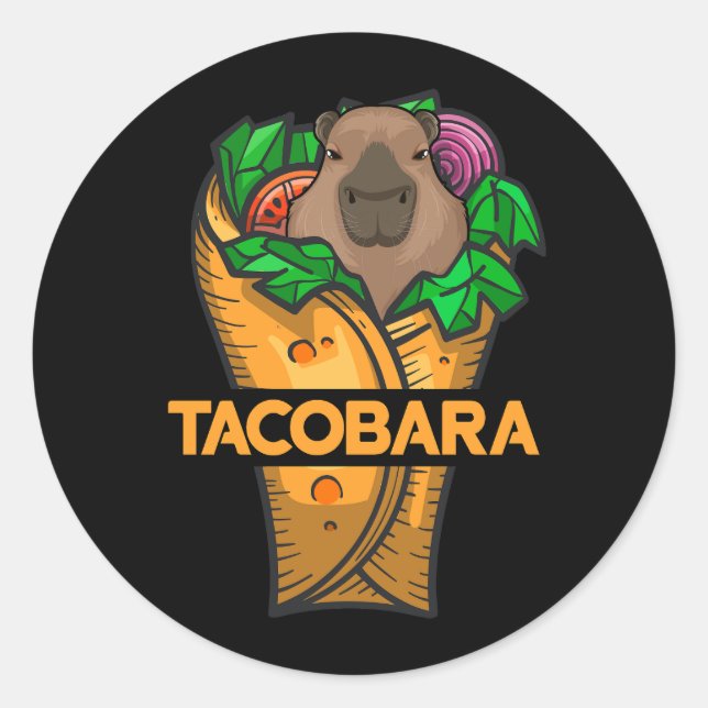 Sticker Rond Tacobara Funny Capybara Kawaii Mème Tacos Mexicain (Devant)