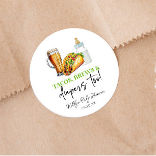 Sticker Rond Tacos Brews et Couches Aussi! Baby Shower