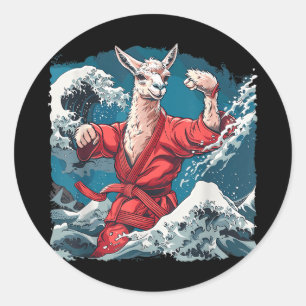 Sticker Rond Taekwondo Alpaca Vagues Kickboxing Judo Mma Alpaca