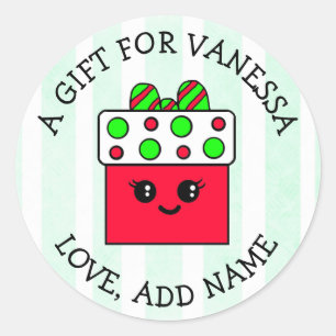 Sticker Rond Tag cadeau de Noël, Personnalisé à et de