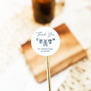 Sticker Rond Tag de Merci de Baby shower bleu Jean