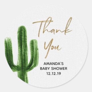 Sticker Rond Tag de Merci de Baby shower de cactus mexicain