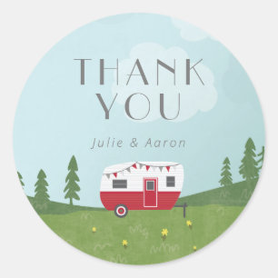Sticker Rond Tag de Merci Mariage vintage Camper