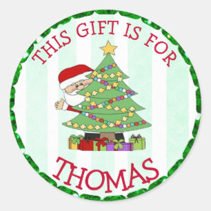 Sticker Rond Tags de Noël personnalisés Cute Père Noël et T