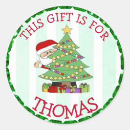 Sticker Rond Tags de Noël personnalisés Cute Père Noël et Tree