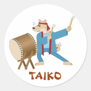 Sticker Rond Taiko Drum Dessin Chien Taiko Drummer