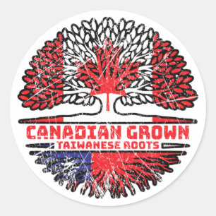 Sticker Rond Taïwan Taïwanais Canadian Canada Arbre Drapeau