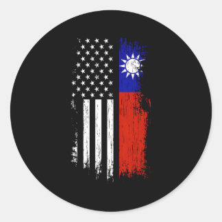 Sticker Rond Taïwanais American Flag Pride Taïwan Usa