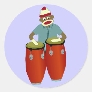 Sticker Rond Tambours de Conga de singe de chaussette