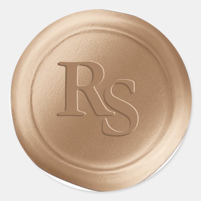 Sticker Rond Tan Beige Double Monogramme Mariage Cire Seaux (Devant)