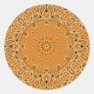 Sticker Rond Tan Brown Paisley Western Bandana Scarf Imprimer