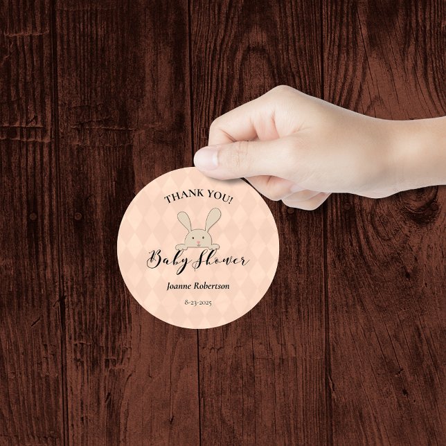 Sticker Rond Tan Bunny Rabbit Coral Diamond Baby shower (Créateur téléchargé)