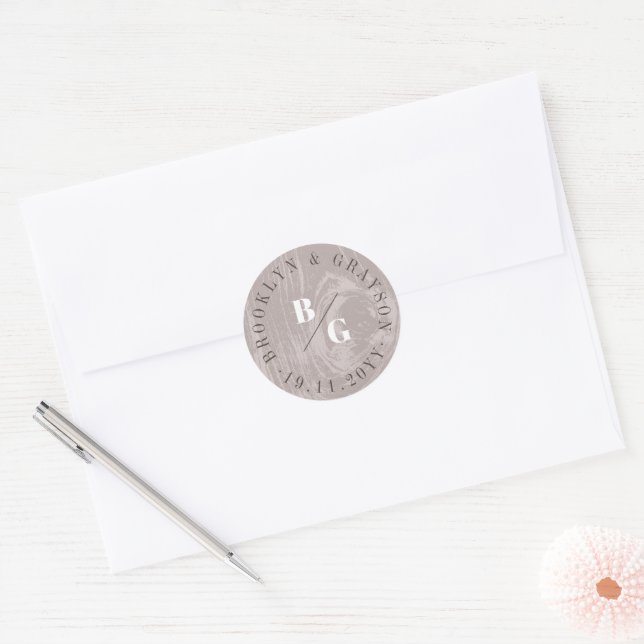 Sticker Rond Tan Rustic Woodgrain Texture Mariage de automne d' (Enveloppe)