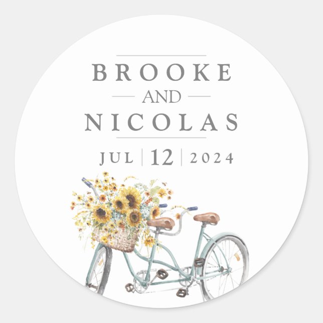 Sticker Rond Tandem de tournesol rustique Mariage d'aquarelle (Devant)
