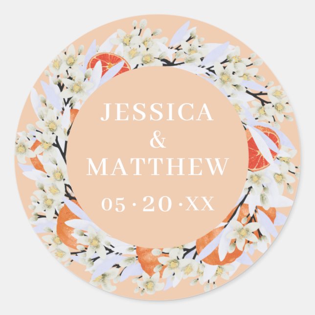 Sticker Rond Tangerine Agrumes Branches florissantes Wreath Flo (Devant)