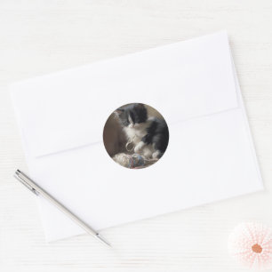 Sticker Rond Tangup Dans Fun Black and White Kitten