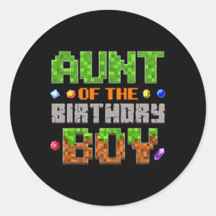 Sticker Rond Tante du garçon d'anniversaire Vidéo Partie Pixel 