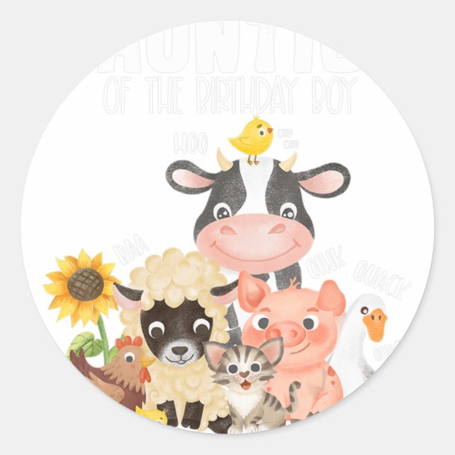 Sticker Rond Tante Équipage d'anniversaire Barnyard Animaux de  (Devant)