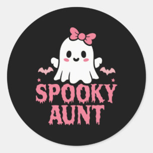 Sticker Rond Tante Famille Mignonne Rose Blanc Fantôme Boo Hall