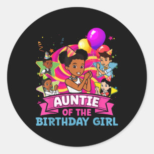 Sticker Rond Tante La Fille D'anniversaire Fête Rose Poupée Fam