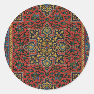 Sticker Rond Tapis Persan Rouge Bleu Classique