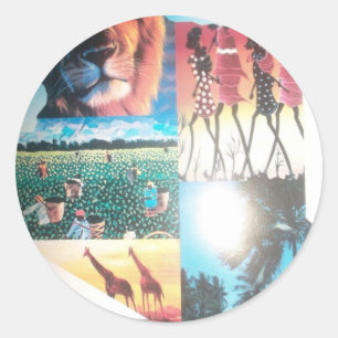 Sticker Rond Tapisserie kenyane : Faune, culture et plage côtiè