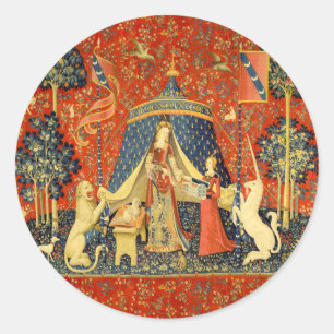 Sticker Rond Tapisseries Unicorne Lady Legend Médiéval