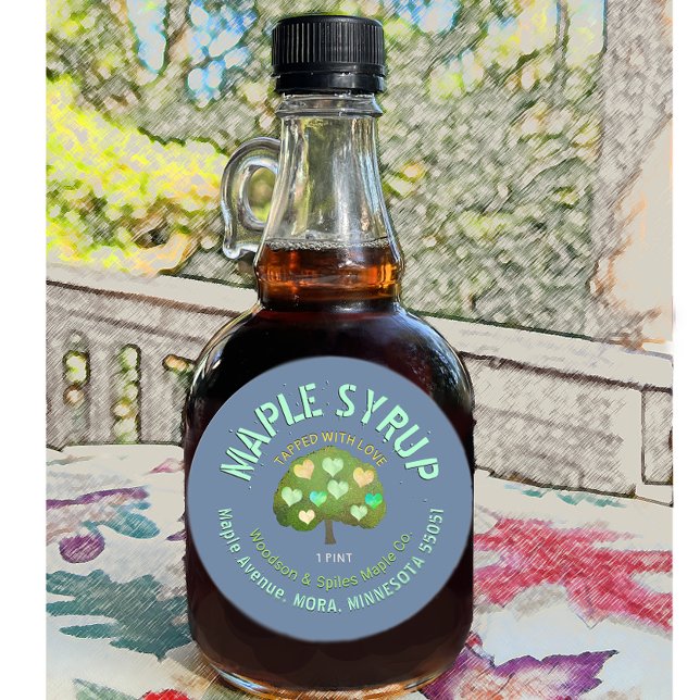 Sticker Rond Tappé avec l'amour Sirop d'érable Arbre & Coeurs (Créateur téléchargé)