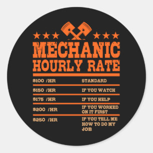 Sticker Rond TARIF HORAIRE MÉCANIQUE Funny Voiture Tarifs mécan