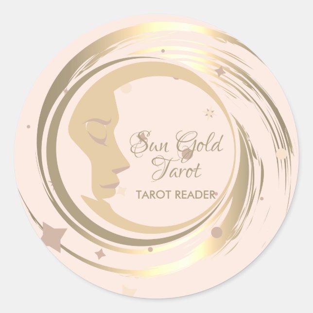 Sticker Rond Tarot Reader Gold Stars Lune Horoscope céleste (Devant)