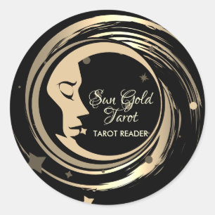 Sticker Rond Tarot Reader Gold Stars Moon