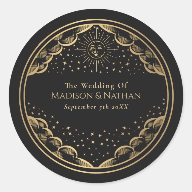 Sticker rond Tarot Sun et Moon Mariage classique (Devant)