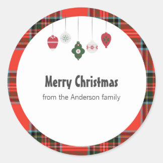 Sticker Rond Tartan de Noël et bauble