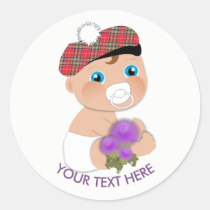 Sticker Rond Tartan écossais  Baby shower de chardon personnali