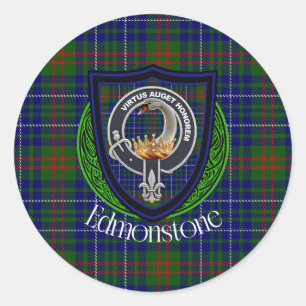 Sticker Rond Tartan et blason du clan écossais Edmonstone