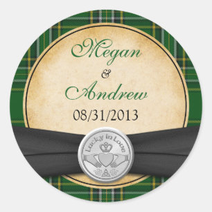 Sticker Rond Tartan irlandais Celtic Claddagh Mariage chanceux