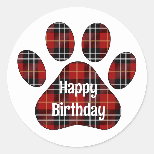 Sticker Rond Tartan Plaid Empreintes Anniversaires (Devant)