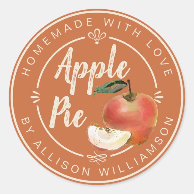 Sticker Rond Tarte à la pomme maison rustique brûlé orange (Devant)